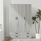 URBNLIVING Modern 3 Door 4 Drawer Wardrobe with Hanging Rail, Bedroom Furniture, Storage Shelf Clothes Organiser Stylish Design, Ample Storage Solution