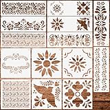 14 Pcs Talavera Stencils for Crafts, Resuable Cake Stencils, Mexican Floral Stencil for Furniture Wood Wall Canvas Floor, Border Stencil for Painting Fabric DIY Projects