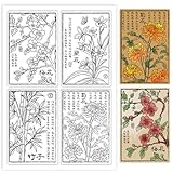 GLOBLELAND Chinese Style Plant Clear Stamps Plum Blossoms Orchid Bamboo Chrysanthemum Silicone Clear Stamp Seals Characters Transparent Stamps for DIY Scrapbooking Cards Making Photo Album Journal