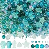 SUNNYCLUE 1 Box 3100+Pcs Sea Glass Beads Kit Glass Ocean Beads Glass Starfish Shell Fish Beads Summer Hawaii Ocean Animal Bead Cyan Spacer Loose Beads for jewellery Making DIY Beading Crafts Supplies