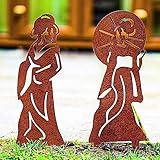 Japanese Gardens Ornament Geishas Statues Metal Figures Oriental Outdoor Zen Decoration Gift Her Woman Garden Lover (Natural Finish: Crafted in raw steel develops natural patina)