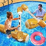 KAHEIGN 5Pcs Inflatable Floating Row Toys, 140CM Pool Inflatable Battle Log Water Sports Games Log Rafts Float Toys with Doughnut Swimming Ring for Kids Adults Summer Lake Beach Water Party Game