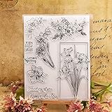 Spring Orchid Flower Clear Stamps Silicone Stamp Cards with Sentiments, Blossoms Flower Floral Transparent Seal Stamps for Holiday Card Making Decoration and DIY Scrapbooking Album DIY Crafts