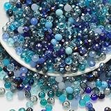 500PCS 3mm Crystal Glass Beads, Round Faceted Glass Beads, Colorful Assorted Bead for Jewelry Making, DIY Bracelets, Necklaces, Craft Projects, Multicolored Spacer Bead and Crafting (Blue 3MM)
