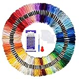 Embroidery Threads 100 Skeins Pack，AUERVO Embroidery Floss,Cross Stitch Threads，Friendship Bracelets Thread，Crafts Floss Rainbow Color with Free Embroidery Needles,Floss Bobbins…