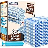 STORAGE MASTER Vacuum Storage Bags, 8-pack Jumbo Size Space Saver Bags 80% More Storage Space with Hand Pump (Jumbo 8 Pack)