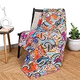 RAJRANG Multicolor Patchwork Quilt Vintage Indian Reversible Quilted Throw Blanket Super Soft and Warm Living Room Decorative for Sofa and Couch 130x170 cm