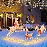 COSTWAY Light Up Reindeer Family, 3 Pieces Garden Christmas Figure Decorations with 230/255 Warm White Lights, Pre-Lit Xmas Ornament for Holiday Festivel（Large)