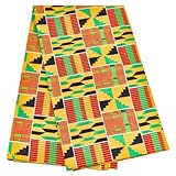 MAYJOYDIY 5.4M Kente African Fabric 1.1m African Ankara Print Fabric Cloth Traditional Indian Wax Prints Fabrics for Dresses Shirts Trousers Bags Curtains Tablecloths