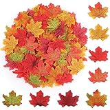 WD&CD 400pcs Autumn Leaves, Artificial Fall Maple Leaves Multi Color, Autumn Fake Fall Leaves Table Scatters for Fall Weddings & Autumn Parties Decorations Thanksgiving Day Halloween Decorations