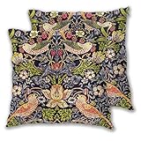 Cushion Cover William Morris Strawberry Thief Floral Art Nouveau Set of 2 Square Throw Pillow Case Sham Home for Sofa Chair Couch/Bedroom Decorative Pillowcases