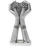 Crushed Diamond Silver Heart Hand Love Figurine, 15 cm, Decorative Ornament