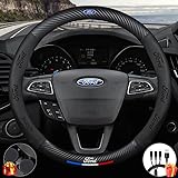 Steering Wheel Cover Compatible with Ford, Premium Napaa Leather&Carbon Fiber Texture Steering Wheel Cover, with 2 Coasters and USB Fast Charging Cable (Black)