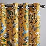 Topfinel Mustard Yellow Vintage Curtains & Drapes 84 Inches Long, Grommet Luxury Whimsical Floral Lemon Hummingbird Patterned Waverly Mid Century Colorful Blackout Drapes for Living Room Bedroom