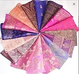 16 Pieces Pink Purple Recycled Vintage Silk Sari Remnants Craft Fabric Card Making Collage Mixed Media Textile Art Sewing Junk Journals
