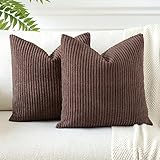 JOTOM Corduroy Soft Striped Boho Decorative Throw Pillow Covers 22x22 Inch Cushion Covers 55x55 cm Square Pillowcase for Couch Sofa Living Room Bed Home Decor Cushion Case Set of 2 (Dark Brown)