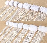 Agoer 14 Rolls 46 Yards White Lace Ribbon 0.6 to 2.1 inch Vintage Lace Trims, Laces Decoration for Sewing, Crafts, Wedding Flower Ribbon,3.28 Yards Each