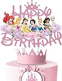 Princess Cake Topper for Girls - Pink Glitter Birthday Decoration Theme Party Supplies