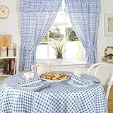 Emma Barclay Molly - Gingham Pencil Pleat Curtains With Pelmet Header in Blue - Width 46 x Drop 48" (116 x 121cm)