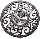 Webao Cast Iron Trivet Tea Pot Stand Multi-Use Insulated Carved Mat Durable Non Slip Coasters Black 13.5cm