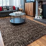 Thick Soft Fluffy Brown Shaggy Shag Area Rug Warm Luxury Plush Living Room Bedroom Lounge Hallway Rugs 80cm x 150cm