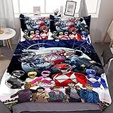 Nichiyobi Power Rangers Bed Linen Set, Duvet Cover and Pillowcase, Microfibre, 3D Digital Print, Three-Piece Bedding (135 x 200 cm, 50 x 75 cm (x2))
