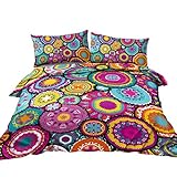 BlessLiving Boho Bedding Colorful Moroccan Duvet Cover Purple Pink Teal Orange 3 Piece Medallion bedspread King Size
