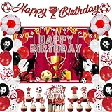 Football Birthday Party Decorations Red - 33 Pcs Soccer Party Decoration Including Happy Birthday Banner Backdrop Red Black Latex Balloons Football Foil Balloon for Fans Sports Theme Supplies