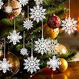 40Ocs Sparkling Christmas Snowflake Ornaments, Assorted Sizes Glitter Hanging Xmas Snowflake Christmas Tree Ornaments Durable Winter Hanging Snowflakes for ceiling window Indoor Outdoor