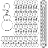 HXSEMAYIG 100PCS Keychain Hooks with Key Rings,.Metal Swivel Lobster Claw Clasps, for Keychain Clip Lanyard, Jewelry Making, Crafts (Silver)
