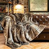 BATTILO HOME Faux Fur Throw Blanket Large Brown 150x200cm Luxury Fuzzy Warm Cozy Fluffy Fur Blanket for Bed, Sofa, Couch Home Decor