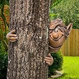 Garden Mile Fairy Garden Elf Tree Peeker Outdoor Ornaments For The Garden Ornaments Outdoor Heavy Duty Gnome Tree Decoration Tree Hugger Durable Weatherproof Hanging Ornaments