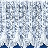 27inch (68cm) Drop Floral Flounce Quality Heavy Weight White Window Net Curtain Drape. Sold By The Metre