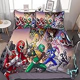 Nichiyobi Power Rangers Bed Linen Set, Duvet Cover and Pillow Case, Microfibre, 3D Digital Print, Three-Piece Bed Linen Set, 200 x 200 cm, 80 x 80 cm (x2))