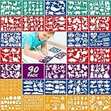 Qpout 30pcs Color Drawing Stencil for Kids, Animal Mermaid Dinosaur Shark Car Letter Painting Templates for Baby Shower Birthday Halloween Party Toddlers Preschool Painting Tool