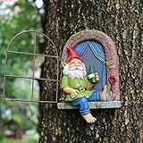 Meyas Garden Gnome Statues Elf Out The Window Tree Hugger, Garden Peeker Yard Art Ornaments,Tree Face Garden Sculpture Outdoor Garden Decoration, Hanging Garden Statue Gnome Resin Figurines Gift