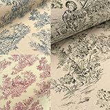 Toile de Jouy Woven Fabric Upholstery Dyed 100% Cotton – Sold by the Metre – 3 Colours 250 g/m² Width 150 cm for Wall Hangings, Curtains, Sofa Tapestries (Green)