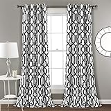 Lush Decor Edward Trellis Curtains Room Darkening White & Black Window Panel Set for Living, Dining, Bedroom (Pair), 84” x 52”, Polyester