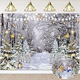 Winter Wonderland Scene Backdrop 7x5FT Winter Snowflake Forest Scene Photography Background Christmas Tree Snowy Xmas Party Decorations Supplies Photo Props