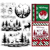 CRASPIRE Christmas Clear Rubber Stamps Winter House Forest Snowflake Elk Snowman Sleigh Holiday Transparent Silicone Seals Stamp Xmas Journaling Card Making DIY Scrapbooking Photo Decor 6.3 x 4.3inch
