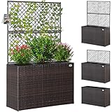 CASARIA® Large Rattan Garden Trough Planter Flower Pots Planters With Trellis | Raised Bed | Growing Climbing Frame Support | Outdoor Garden Patio | Brown