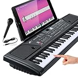 Keyboard Piano, 61 Keys Electronic Keyboard for Kids with 16 Instrument Voices & 10 Accompaniment Styles for Kids Teaching, Digital Music Keyboard Piano Instrument with Microphone, USB Cable