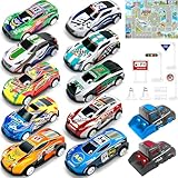 TOYABI Toy Cars, 10Pcs Car Racing Games with Mat & Launcher, Pull Back Cars for Kids, Micro Machines Featuring Diecast Metal Shells, Kids' Play Vehicles, Birthday Party Gifts, Boys Toys Age 3 4 5 6 7