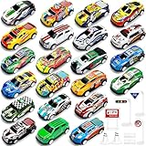 TOYABI 22Pcs Toy Cars with 8 Roadblock, Metal Shell Race Car Set for Kids, Mini Pull Back Playset, Micro Machines Vehicles Toys, Christmas Birthday Party Gifts for 3 4 5 6 7 8 Year Old Boys & Girls