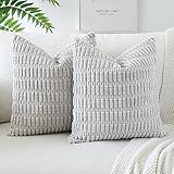 JOTOM Corduroy Soft Striped Decorative Throw Pillow Covers 22x22 Inch Cushion Covers 55x55 cm Cushion Case Square Pillowcase for Couch Sofa Living Room Bed Home Boho Decor Set of 2 (Light Gray)