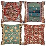 HOSTECCO Kilim Cushion Covers 45x45 cm Pack of 4 Vintage Tribal Cushion Cases Ethnic Patterned Decorative Pillow Covers for Sofa Couch Bed Office