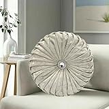 Stylish Home London Diamond Round Cushions Stitched Filled Crushed Velvet Beautiful Sofa Cushion Bed Cushion Small & Large (Cream, 35 x 35 cm (18 x 18 In))