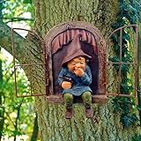 JTZXJJX Elf Tree Hugger, Garden Statue Gnome Resin Gnome Figurine, Hanging Garden Gnomes Tree Gnome Decoration for Patio Lawn Ornament (Female Gnome)