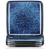 vancasso Dinner Plates Set, 10.5 Inch Scratch-Resistant Ceramic Plates, Microwave, Oven and Dishwasher Safe Plates Set of 4, Reactive Glaze and Vintage Blue Look