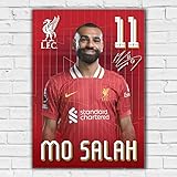 Mo Salah Signed Autographed Poster Print – Liverpool F.C. No.11 – Red Jersey Portrait with Signature & Club Logo – Football Memorabilia Gift, A3 Poster + Black Frame